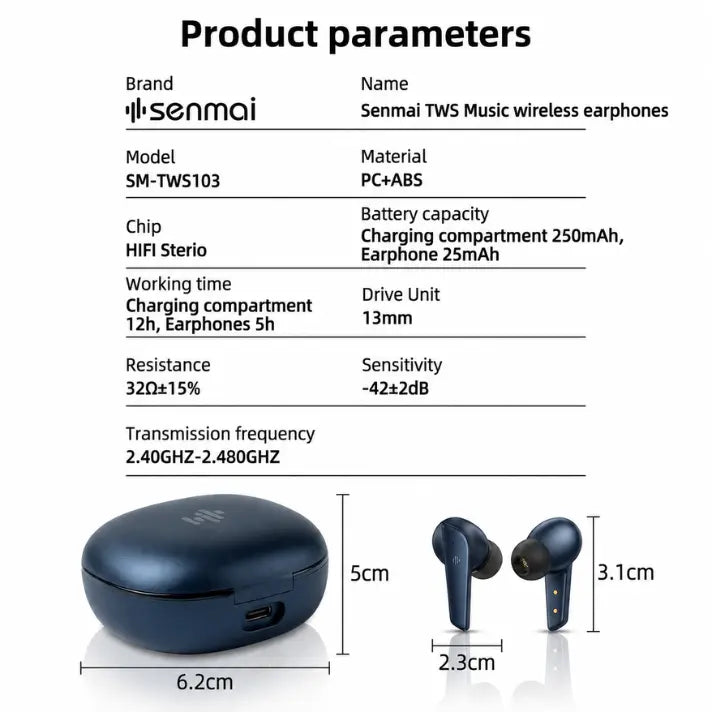 Senmai™ Earbuds Zero Lag for Gaming & Call | 50-Hour Play back time
