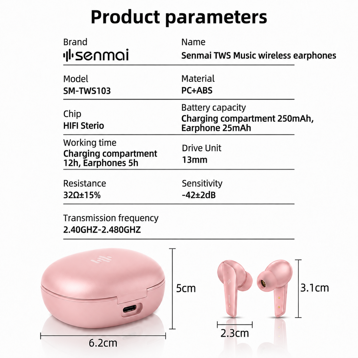 Senmai™ Earbuds Zero Lag for Gaming & Call | 50-Hour Play back time