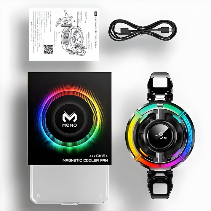 Memo CX15 Cooling Fan – RGB Mobile Gaming Radiator with Digital Temperature Display & Semiconductor Dual Cooling